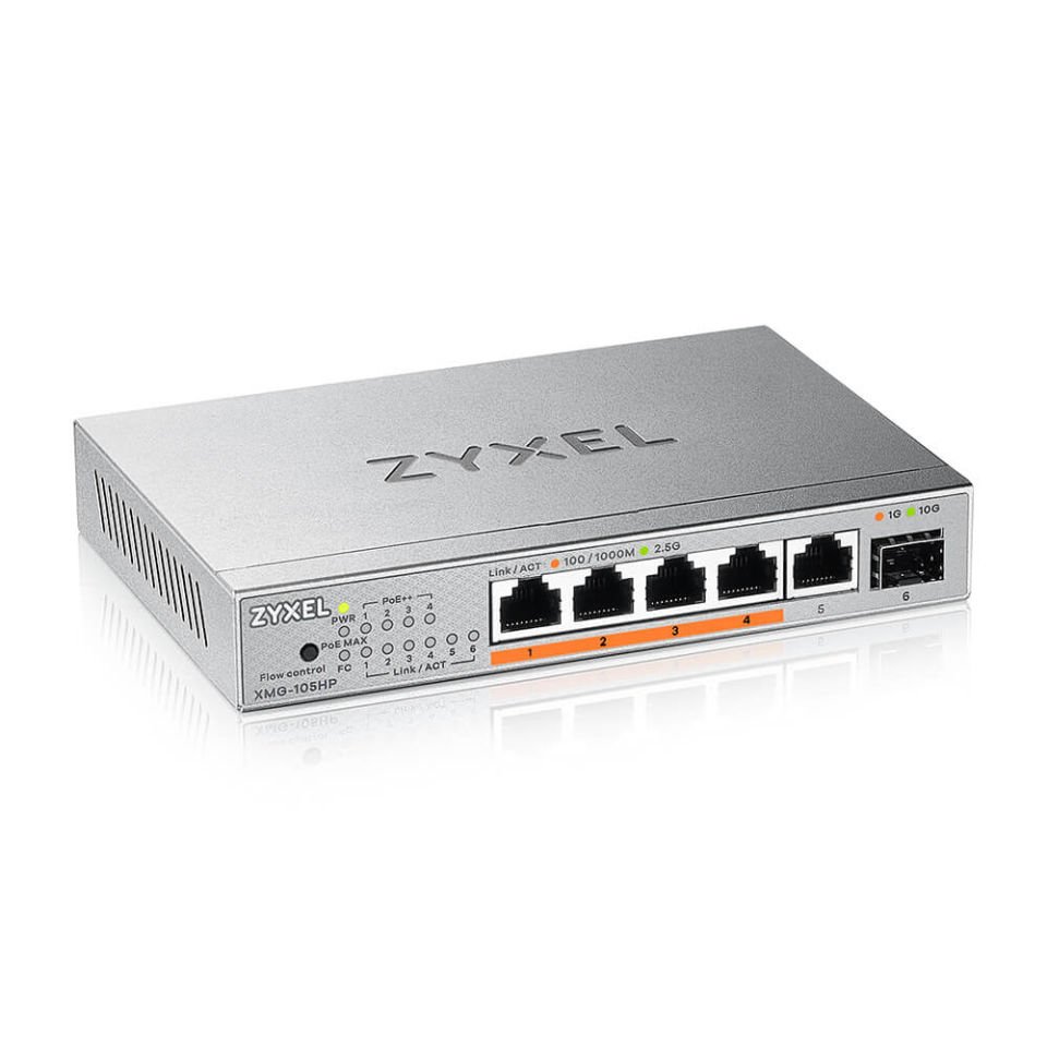 ZYXEL XMG-105HP 5 PORT 2.5G + 1G SFP+ 70W PoE++ MULTIGIGABIT YONETILEMEZ DESKTOP SWITCH